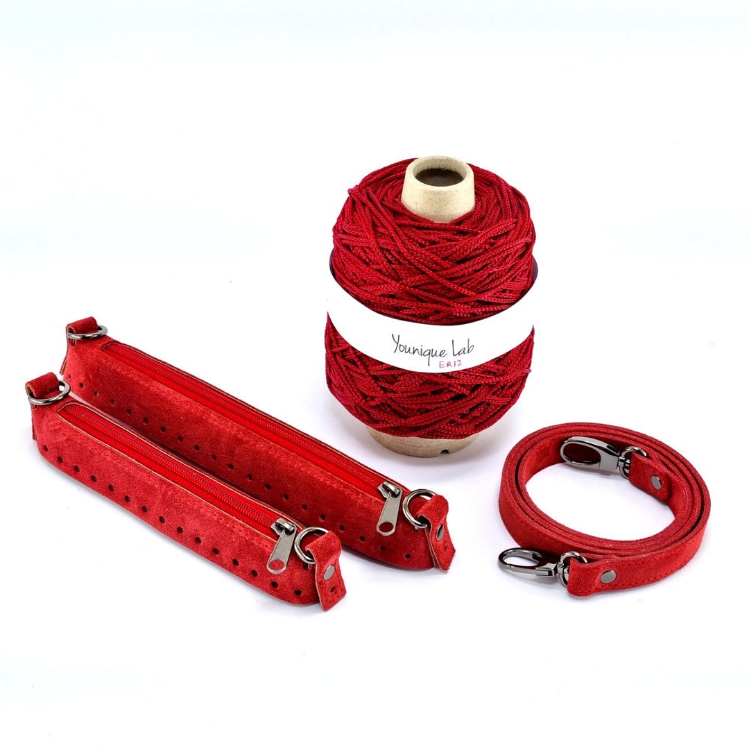 Zipper Crochet Bag Kit in Red Suede Leather, Crochet, Knitting Kit, Diy ...