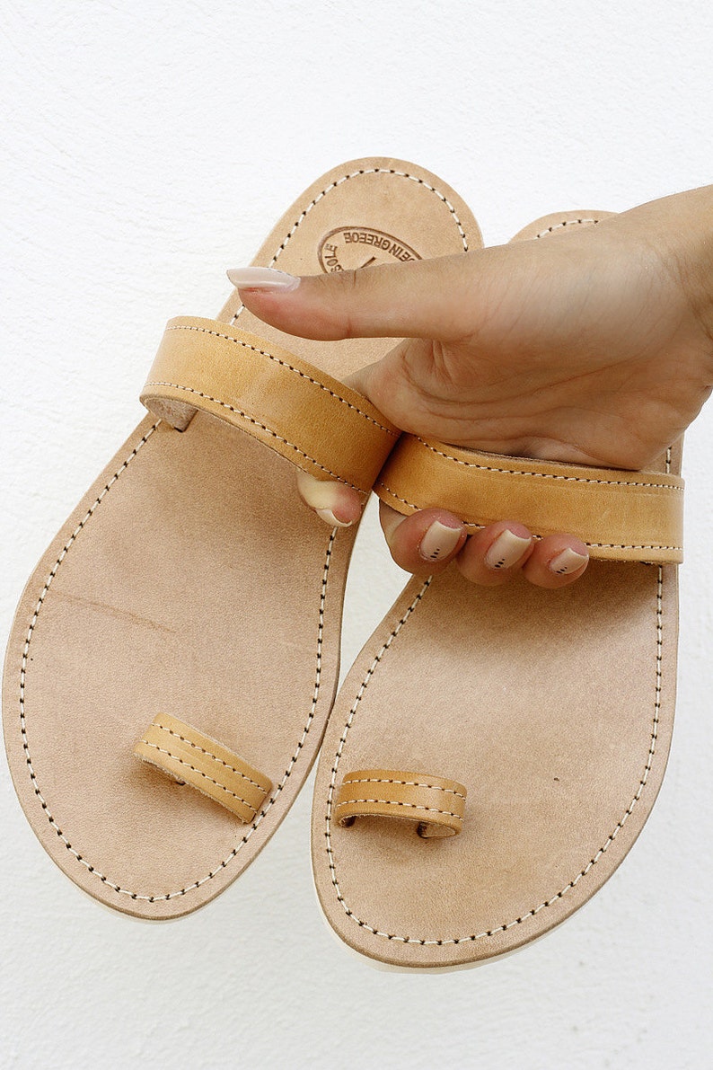 Women natural brown leather sandals white rubber sole | Etsy