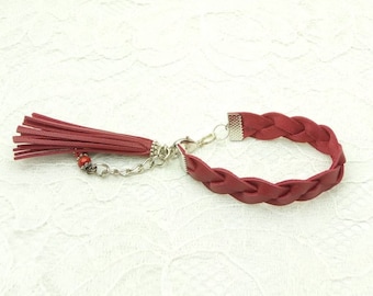 Braided bracelet, Friendship bracelet, Leather bracelet, Red bracelet, Leather plaits, leather braiding, Cuff, Red braided leather bracelet