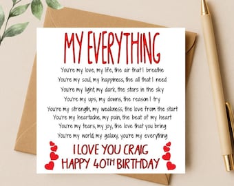 Personalised Birthday Card for Husband, Wife, Boyfriend, Girlfriend, Fiancé, Fiancée, My Everything, Any Age