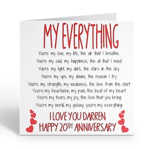 My Everything Personalised Husband Wife Greeting Card Anniversary 1st 2nd 3rd 4th 5th 6th 7th 8th 9th 10th 15th 20th 25th 30th 40th 50th