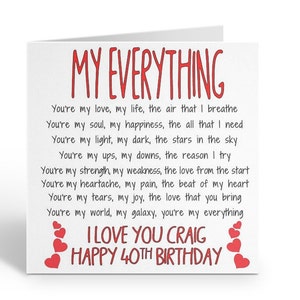 My Everything Personalised Husband Wife Greeting Card Birthday Any Age 20 25th 30th 40th 50th 60th Love Boyfriend Fiancé Girlfriend Fiancée