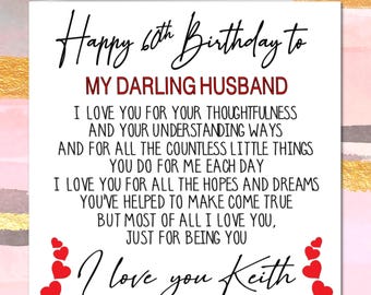 Birthday Card For Husband Personalised Greeting Card Birthday Gift Any Age 30th 35th 40th 55th 50th 55th 60th 65th 70th 75th 80th