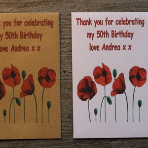 10 Personalised Any Age Poppy Flower Seed Packets Envelopes Seeds Favours Keepsake Birds Bees Birthday Party 18th 21st 30th 40th 50th 60th
