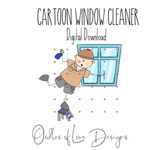 Funny cartoon window cleaner clipart , Digital Download