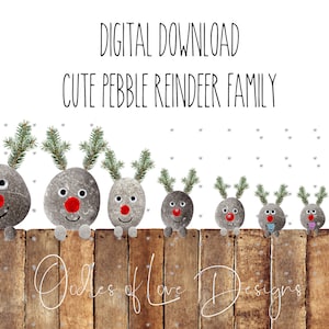 Cute Reindeer Pebble Family Clipart Set, Digital download