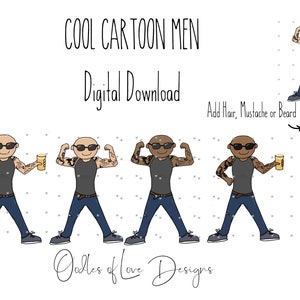 Cartoon Tattoo&#39;d Men, Coole Blokes, Cooler Papa, Bart Digital Download, Sublimation Designs
