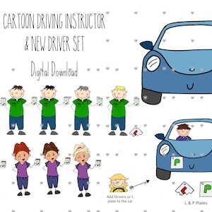 Driving instructor Cartoon Character, Learner Driver Clipart, New Driver digital download