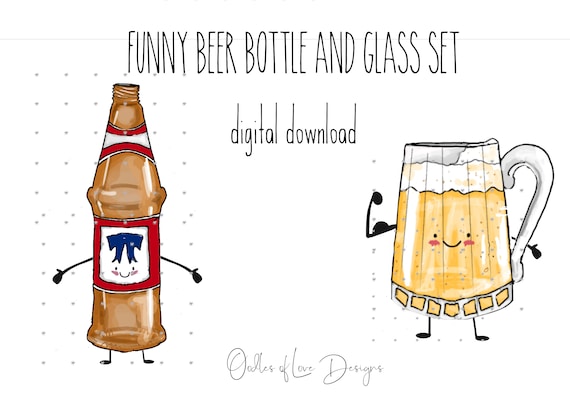 Cute beer Bottle and Glass Set, funny beer clipart set, digital download, Mix and Match with other Bottles and Glasses