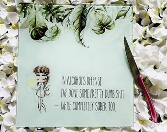 Cute Cartoon Girl Glass Chopping Board, Funny Worktop Saver, Home Bar Gift