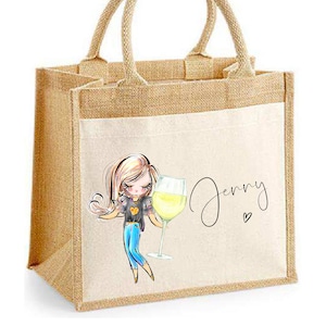 Super Cute Cartoon Girl Jute Bag, Jute Bag, Character Jute Bag, Cartoon me, any wording