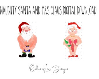Funny Naughty Santa and Mrs Claus clipart set, digital download