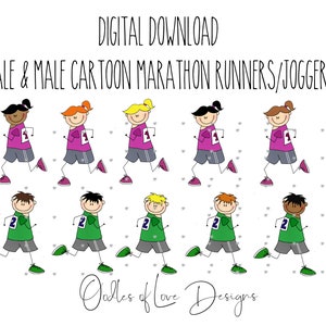 Cartoon Marathon, Runner, Jogger Digital Download, Marathon Clipart, Cartoon Character Clipart, Funny Runner Clipart