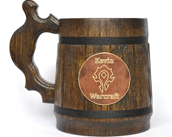 Custom WOW Gift World Of Warcraft Mug Alliance Mug Gamer Gift World Of Warcraft Gifts Custom Beer Steins Wooden Beer Tankard #68//0.6L//22 ounces Personalized Alliance Gift