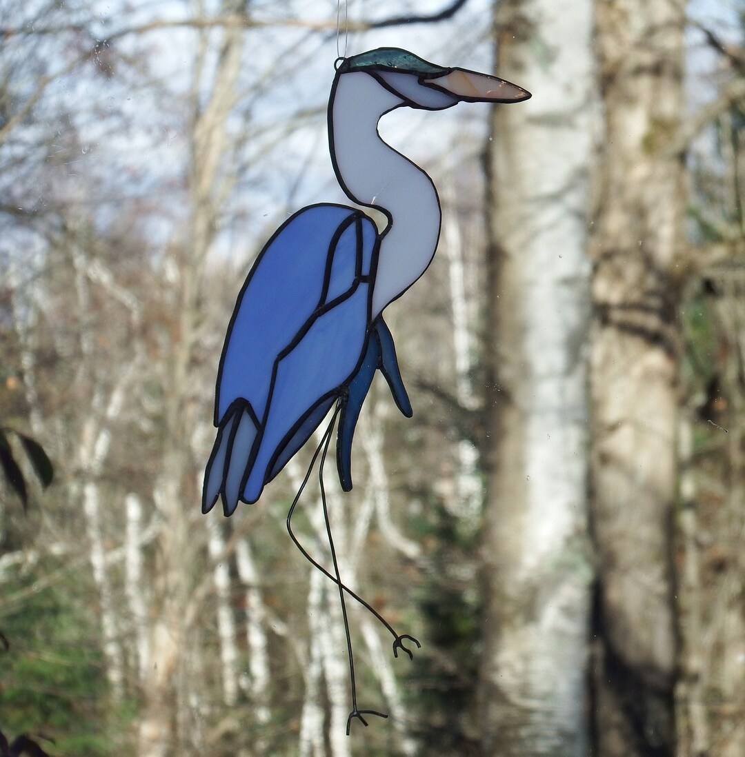 Great Blue Heron Waterbird Suncatcher Stained Glass Wildlife Etsy