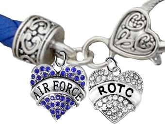 ROTC Lead And Cadmium Free Mom Of A Hero In Training,Genuine Air Force Blue Leather Bracelet Hypoallergenic Safe-Nickel