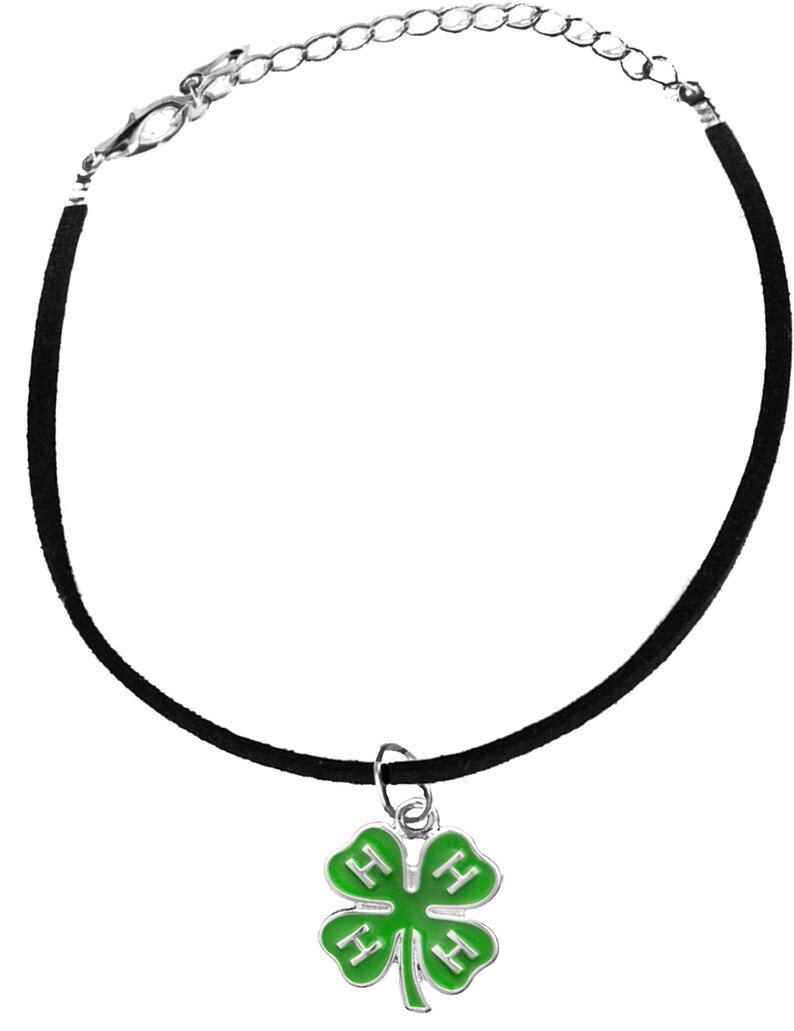 Safe-No Nickel Hypoallergenic 4-H Club Adjustable Black Suede Charm Bracelet No Lead And No Poisonous Cadmium In Metal