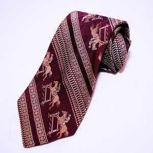 VTG 70&#39;s / Super Wide Equestrian Tie / by Manhattan / Horse Jumping, Horse Riders / 4 1/2&quot; Tail