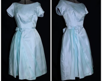 VTG 60's / Pastel Turquoise Blue Party Prom Bridesmaid Dress / Organza & Taffeta / SM