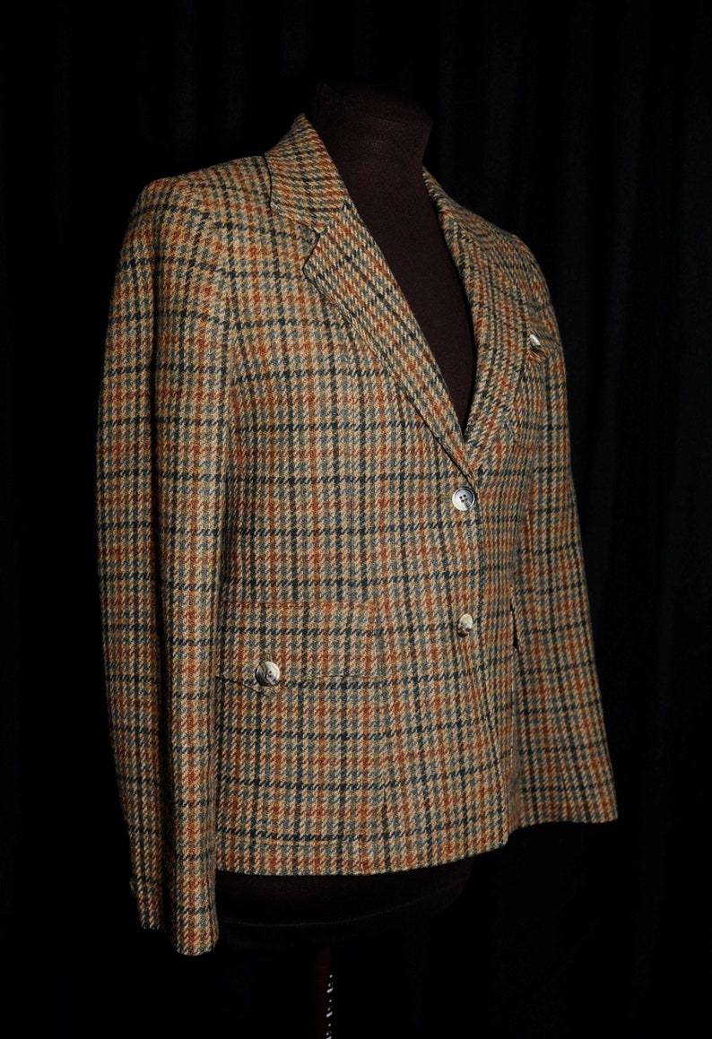 VTG 80/'s Equestrian Western Fitted Blazer Brown Wool Tweed Size SM Fully Lined