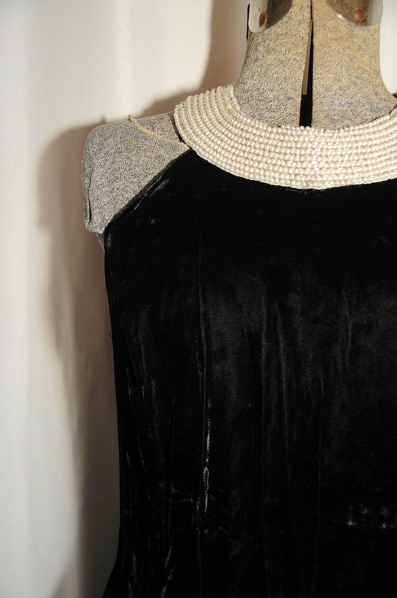 VTG 70/'s Alex Evenings Black Crushed Velvet Beaded Shift Dress Size XS Theater Costume