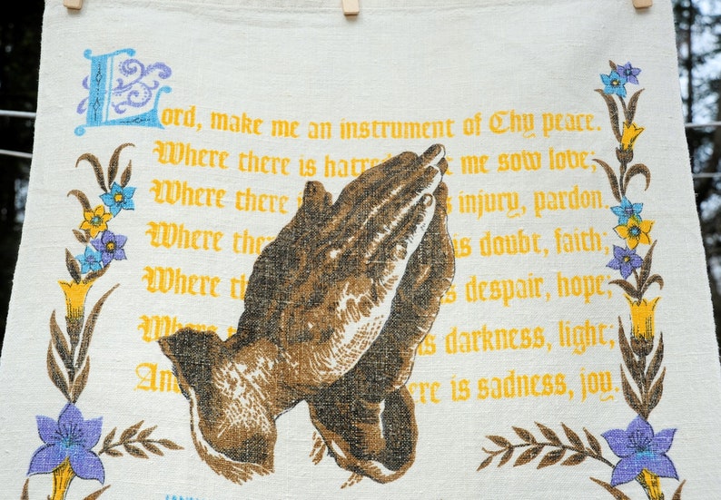 VTG 1973 /'Instrument of Peace/' Prayer Calendar Tea Towel Anniversary Birthday Gift Religious
