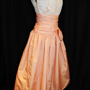 VTG 80's Patty O'Neil Peach Formal Dress / Size Small / Party Prom Fit Flare Style / Taffeta & Lace ILGWA image 2