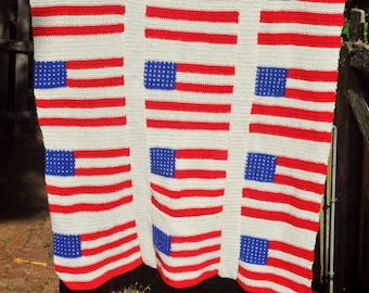 Juli 4th Amerikanische Flagge Flagge / Stars & Stripes Afghan Decke häkeln / 41.5 x 56 / Acrylgarn / buntes Garn
