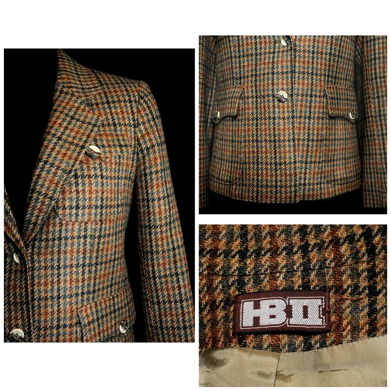 VTG 80/'s Equestrian Western Fitted Blazer Brown Wool Tweed Size SM Fully Lined