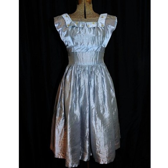 VTG 50's 60s / Teena Paige Steel Blue Formal Dres… - image 8