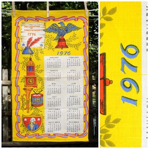 VTG 1976 / Declaration of Independence, Liberty Bell / Calendar Tea Towel / Bicentennial Year