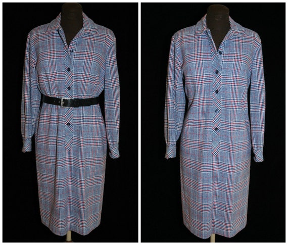 Vintage 70's Gray Plaid Shirt Dress / from Country