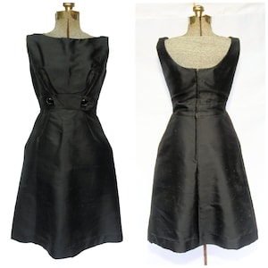 Vintage 50&#39;s 60&#39;s / Five-Thirty PM / Black Shantung Silk Fit Flare Dress / Party Cocktail / S-M / Little Black Dress