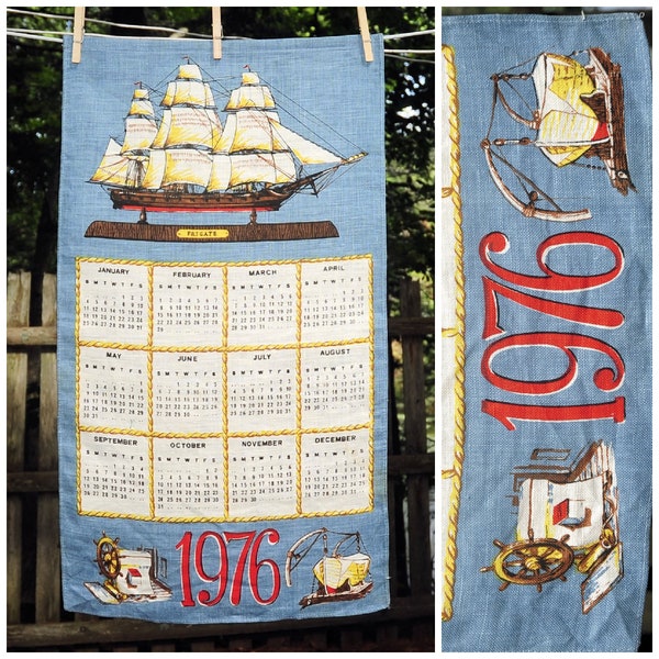 VTG 1976 / 'Frigate' Tall Ship Calendar Towel / Helm Drydock / Birthday Anniversary Gift
