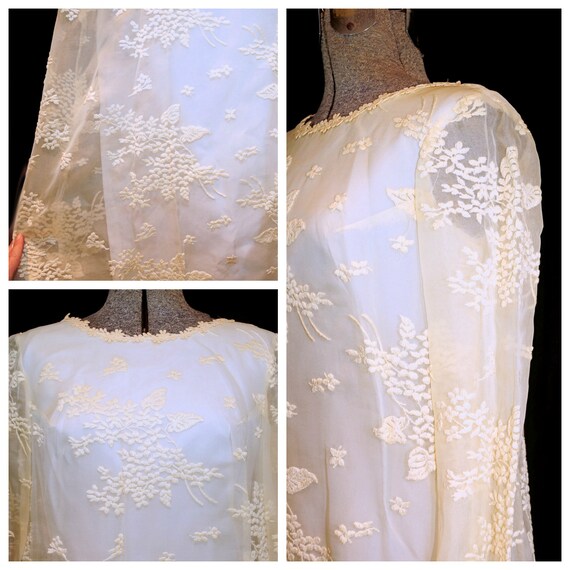 VTG 60's / Ivory Floral Illusion Lace and Taffeta… - image 6