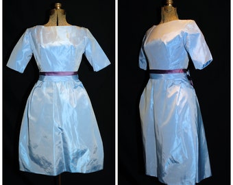 Vintage 60's / Emma Domb / Blue & Purple Taffeta Party Prom Bridesmaid Dress / SM / ILGWU Label