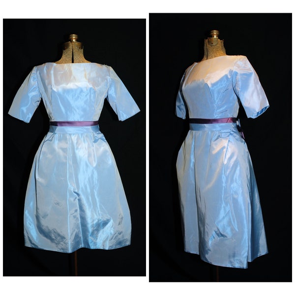 Vintage 60's / Emma Domb / Blue & Purple Taffeta Party Prom Bridesmaid Dress / SM / ILGWU Label