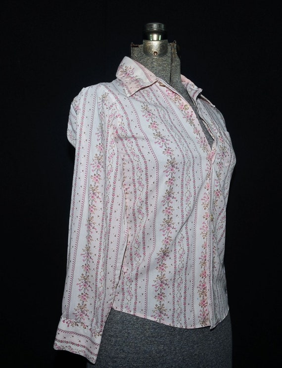 Vintage 50's 60's / Pastel Pink Floral Long Sleev… - image 4