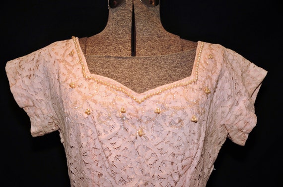 VTG 60's / Blush Pink Lace Party Prom Dress / Seq… - image 4