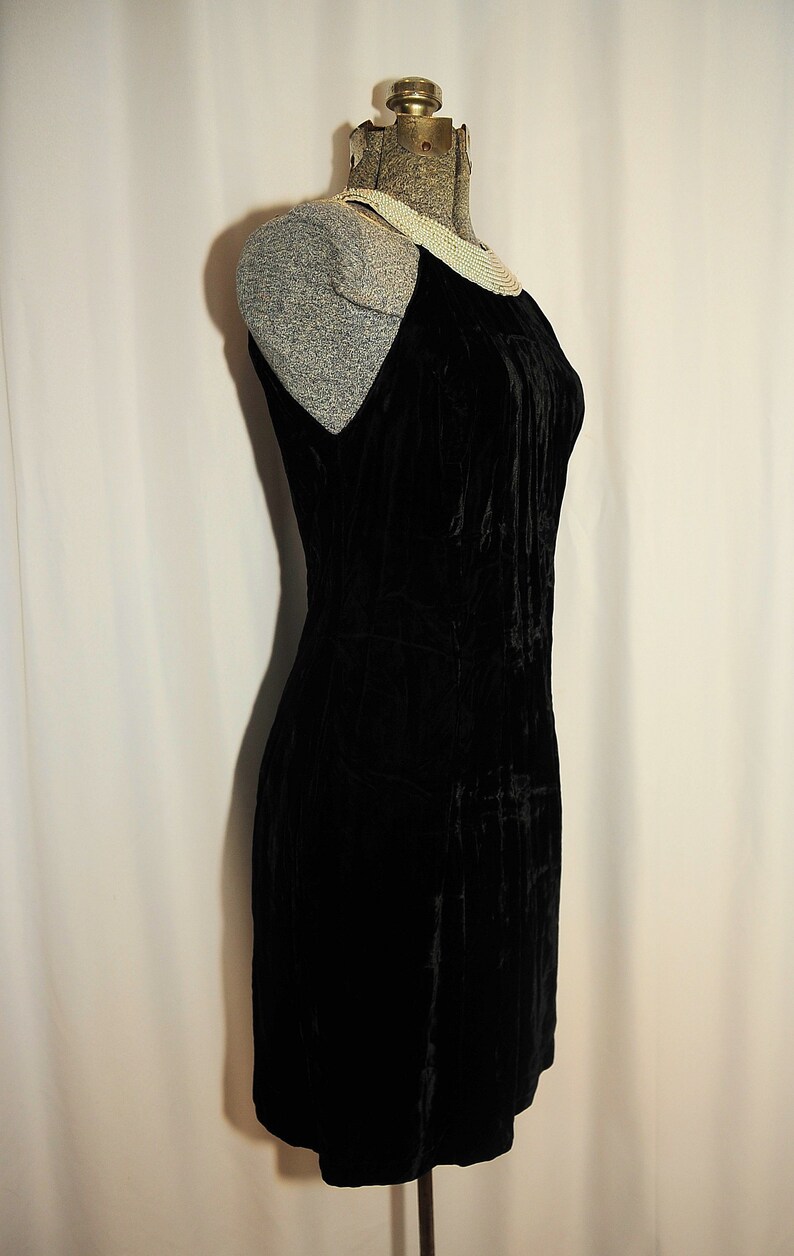 VTG 70/'s Alex Evenings Black Crushed Velvet Beaded Shift Dress Size XS Theater Costume