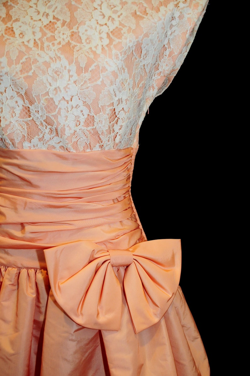 VTG 80's Patty O'Neil Peach Formal Dress / Size Small / Party Prom Fit Flare Style / Taffeta & Lace ILGWA image 5