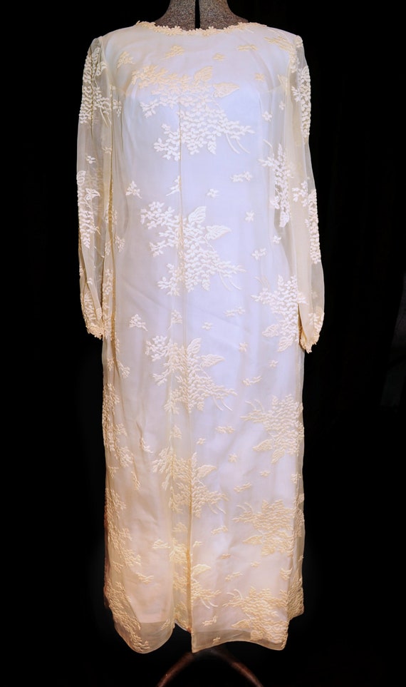 VTG 60's / Ivory Floral Illusion Lace and Taffeta… - image 10