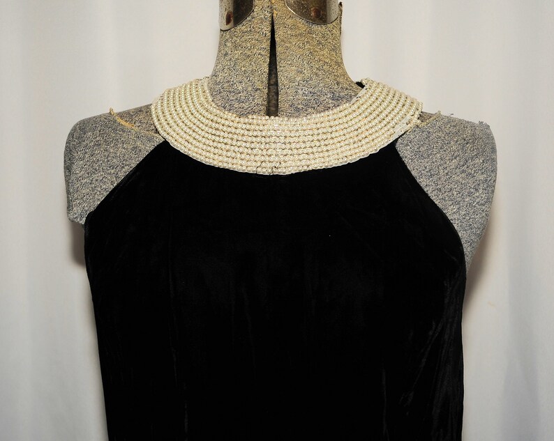 VTG 70/'s Alex Evenings Black Crushed Velvet Beaded Shift Dress Size XS Theater Costume