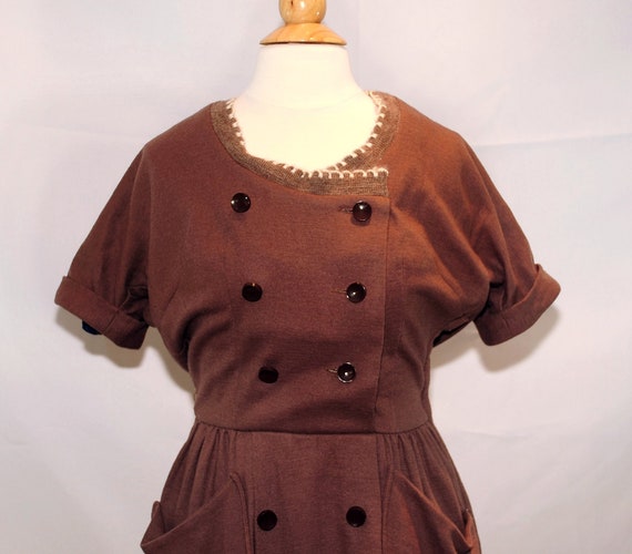 Vintage 1960's / Helen Whiting Brown Wool Day Dre… - image 3