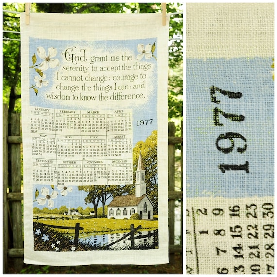 Vintage 1977 Calendar Towel / 'serenity Prayer' Church & Fence Scene /  Birthday Anniversary AAA - Etsy