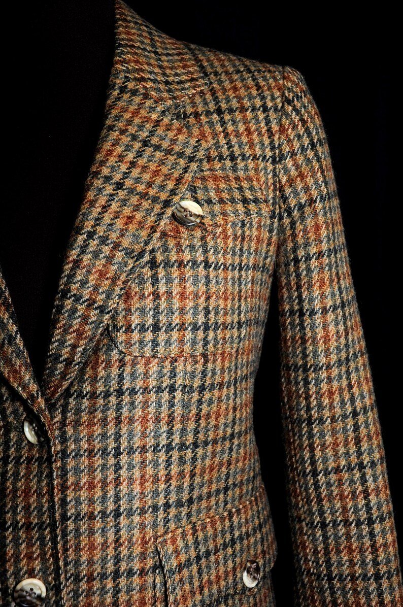 VTG 80/'s Equestrian Western Fitted Blazer Brown Wool Tweed Size SM Fully Lined