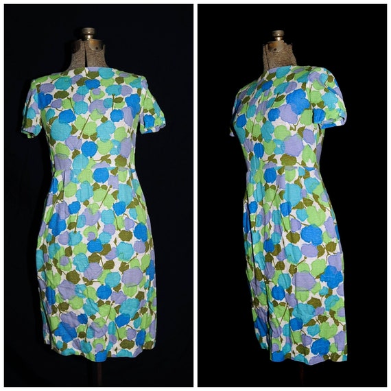 Vintage 1960's / MOD Sheath Floral Print Day Dres… - image 1