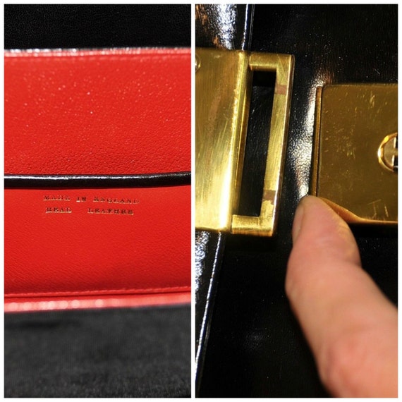 Vintage Black Leather Handbag Purse / Red Accordi… - image 3