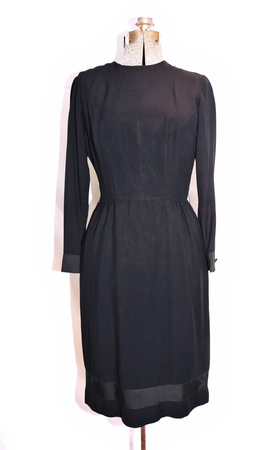 Vintage 50's 60's / Black Crepe Day Dress / Grosg… - image 2