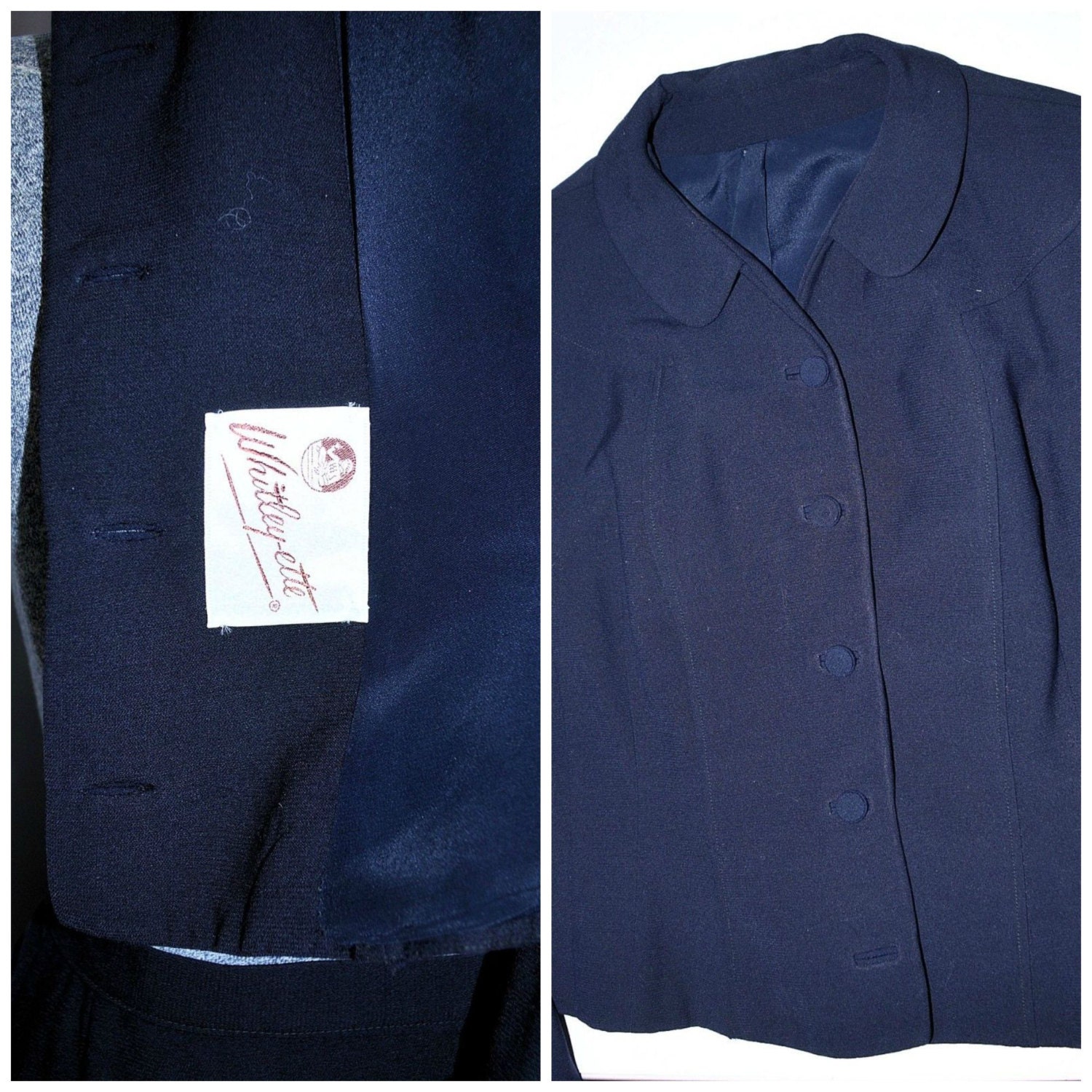Vintage 50's Navy Blue Wool Suit by Whitley-ette / Navy Blue Wool ...